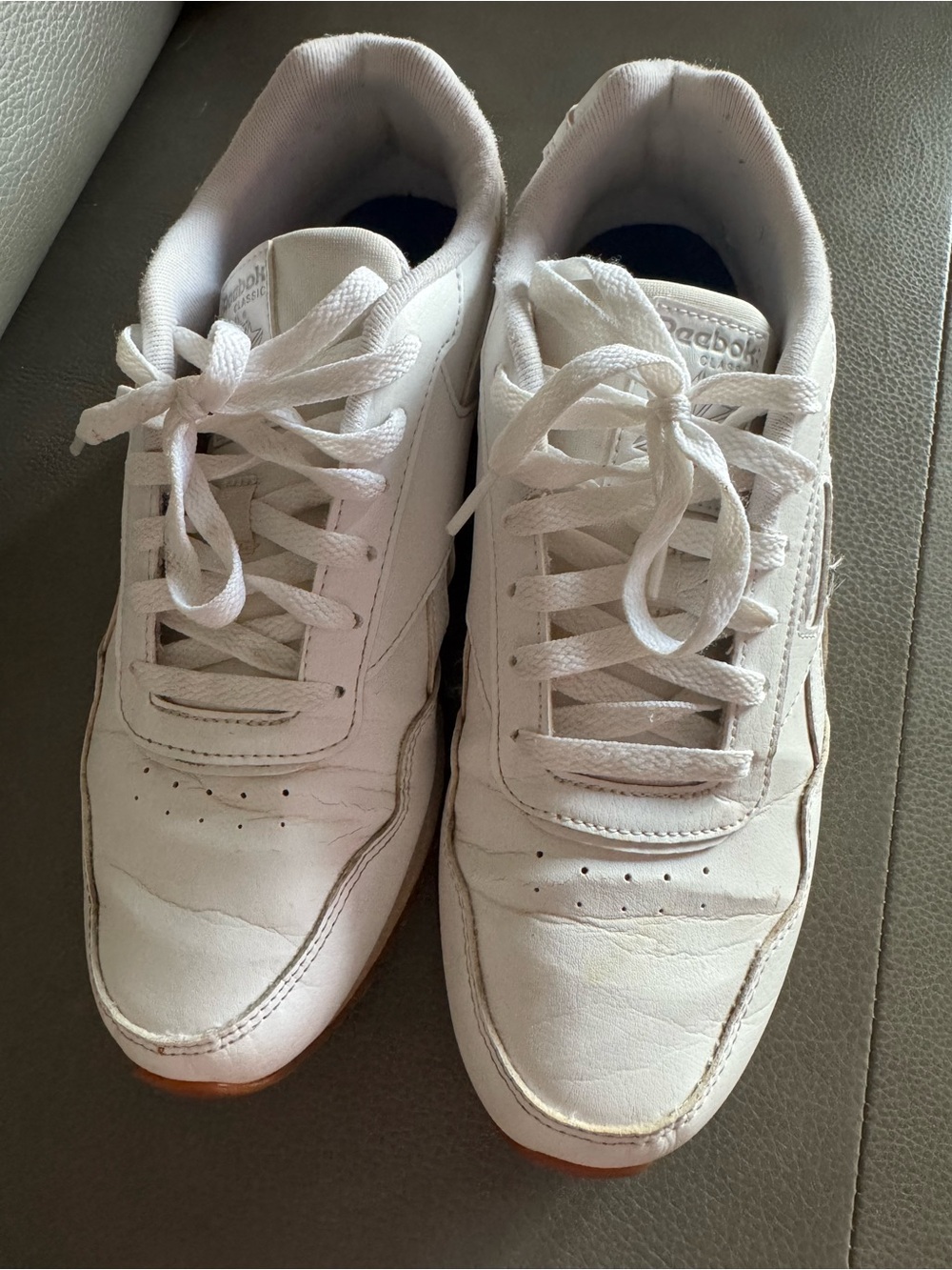Reebok White Leather Sneakers with Gum Outsole